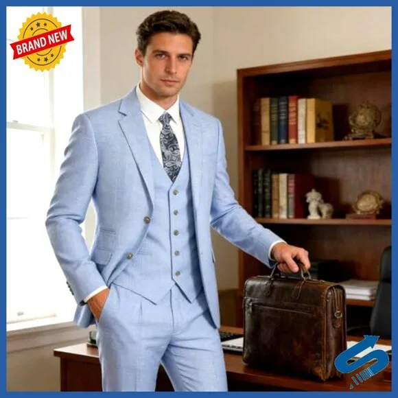 Slim Fit 3-Piece Suit Set Jacket Vest Pants Formal Wedding Prom